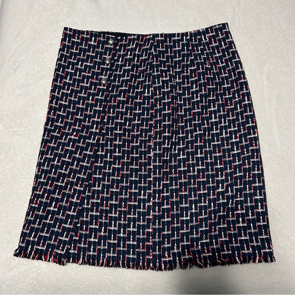 NWT Talbots size 16 tweed wrap style pencil skirt fringe hem business casual - Picture 4 of 10